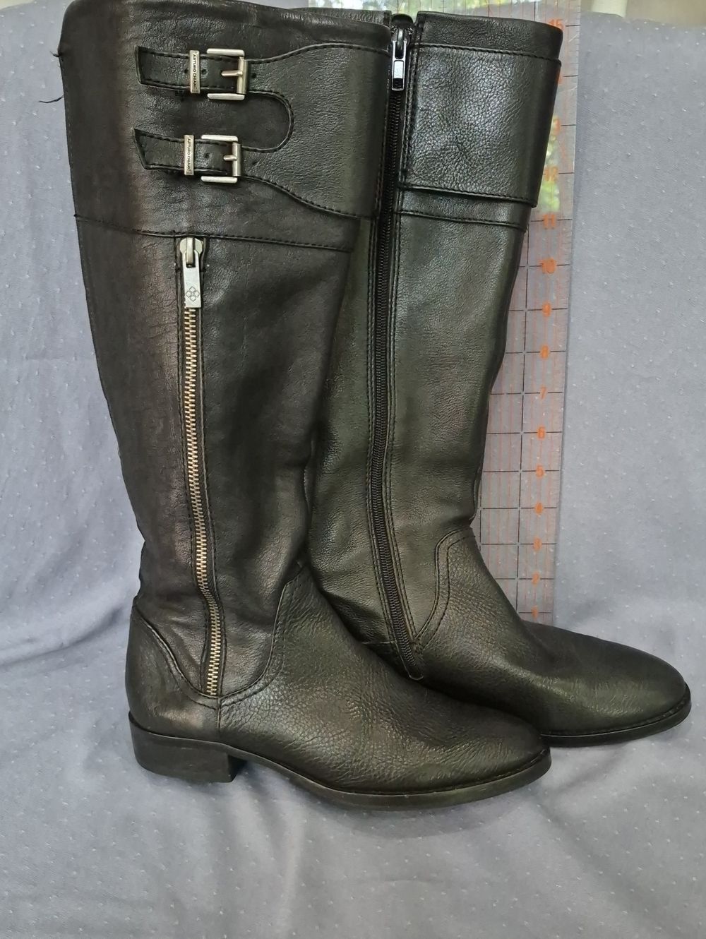 Arturo Chiang Black Leather Knee-High Riding Boots Womens 7 Equestrian Moto